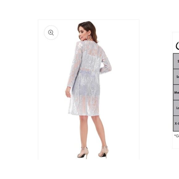 Anna Kaci Kimono L Cardigan Duster Silver Sequins Sheer Party Holiday Sexy - Picture 3 of 12